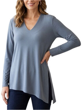 Sympli Asymmetrical Hem V-Neck Long Sleeve Top 10 Sea foam Green Stretchy
